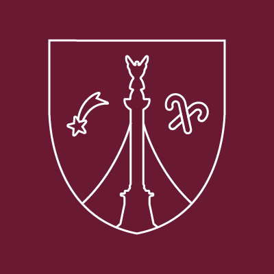 Das Wappen des City-Adventszauber Marktes auf rotem Hintergrund.